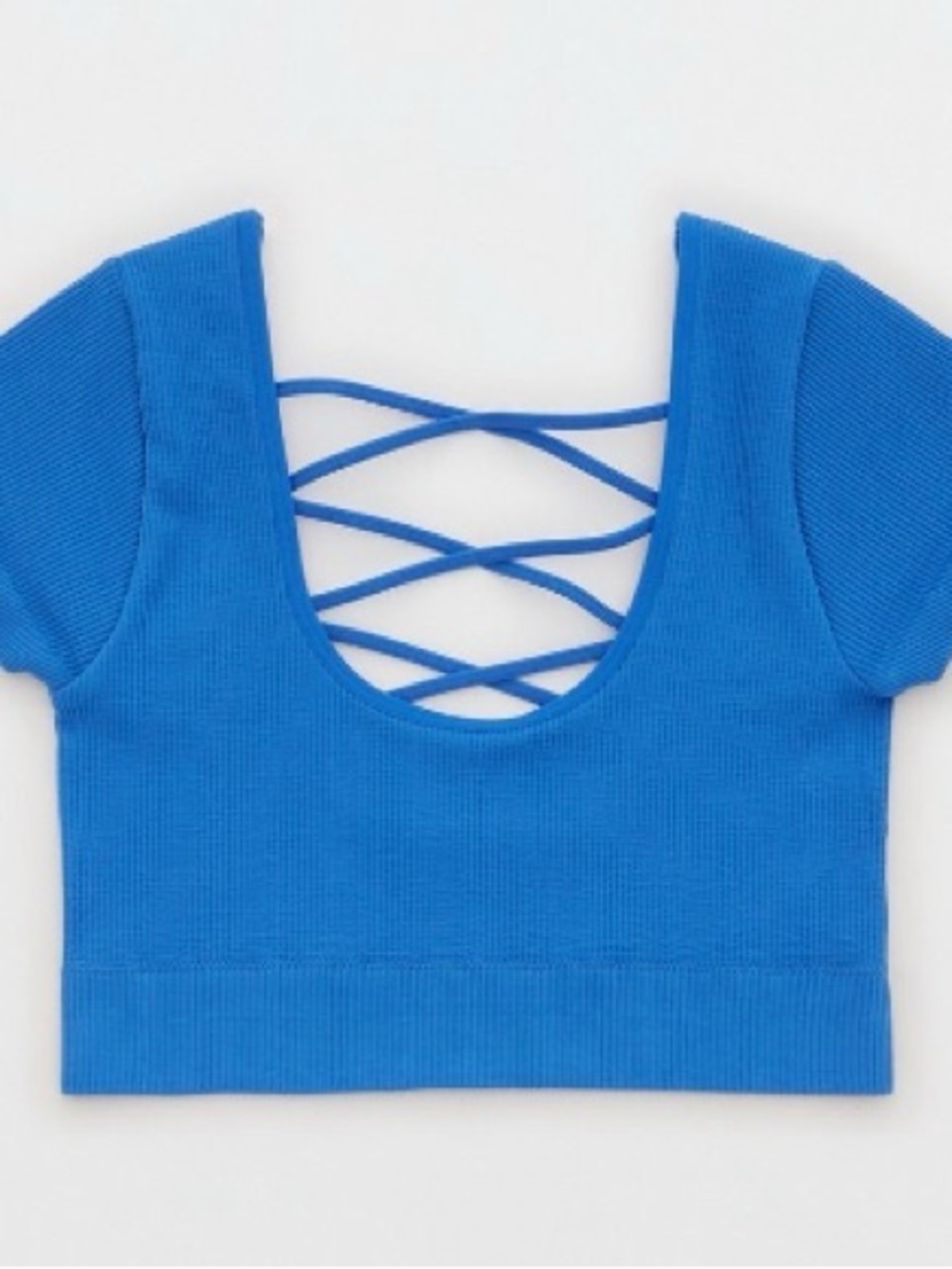 nwot aerie seamless cropped strappy back bra top bright blue